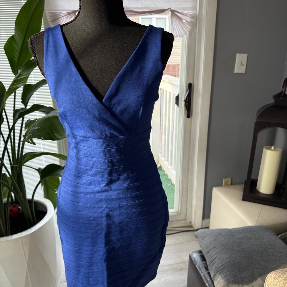 Express Royal Blue V-Neck Bandage Mini Dress